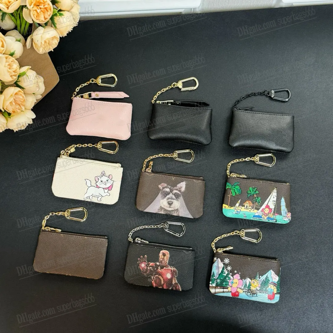 Compact Key Holder Wallet Stylish Women's Coin Purse Men's Small Zipper  Pouch, Designer Mini Handbag Organizer with Keychain Ring