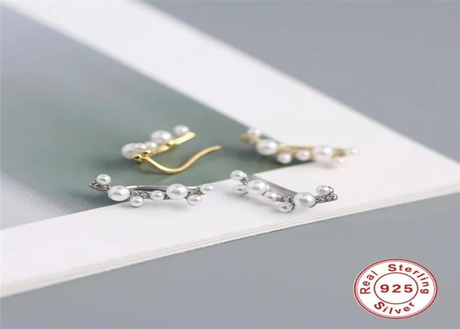 Stud 100 réel 925 boucles d'oreilles grimpeur en argent sterling coréen INS perle boucle d'oreille pour les femmes Brincos Oorbellen Pendientes PlataStud8551345