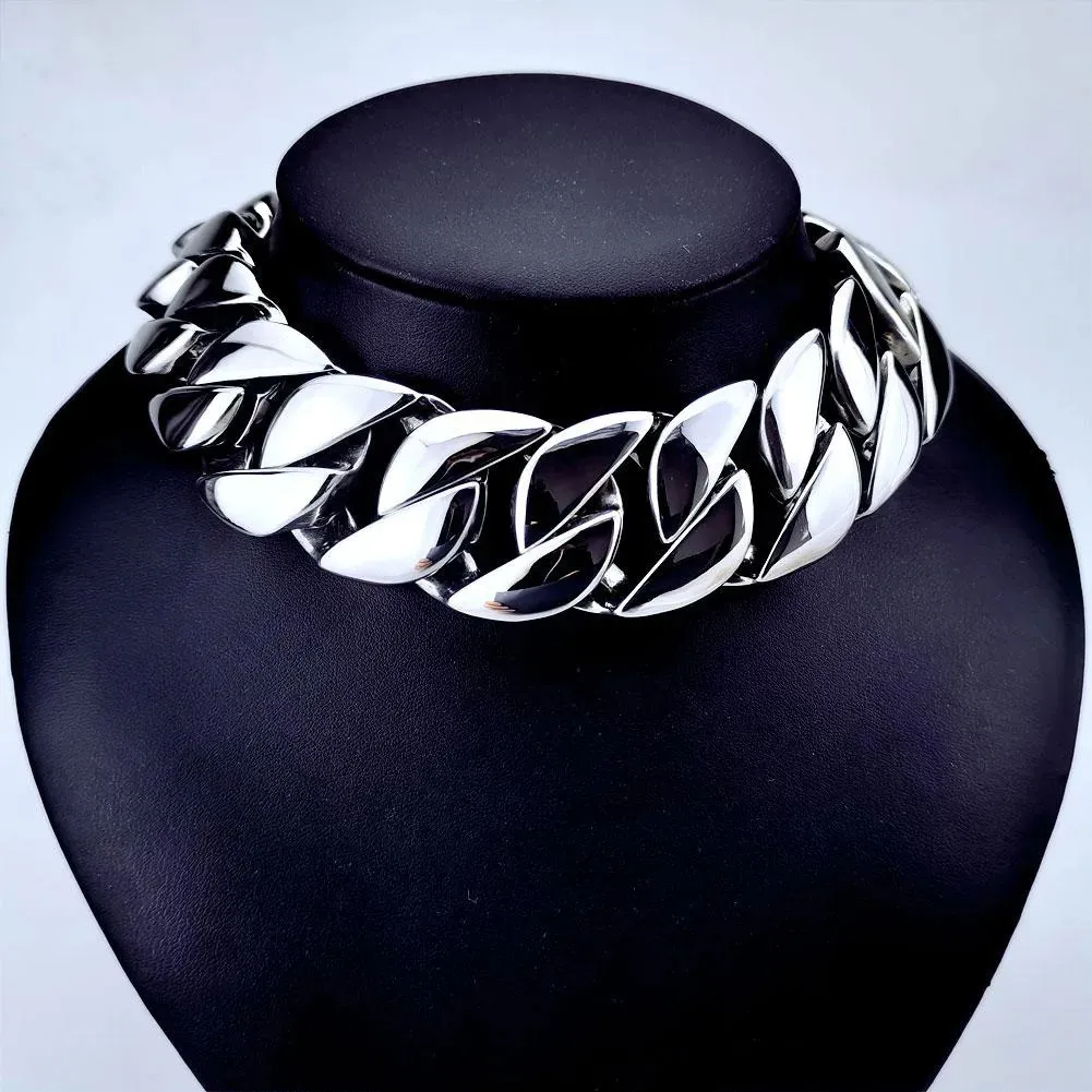 Top Quality Silver Tone 32mm Width 316L Stainless Steel Polished Curb Solid Heavy Long Chain Jewelry 240103