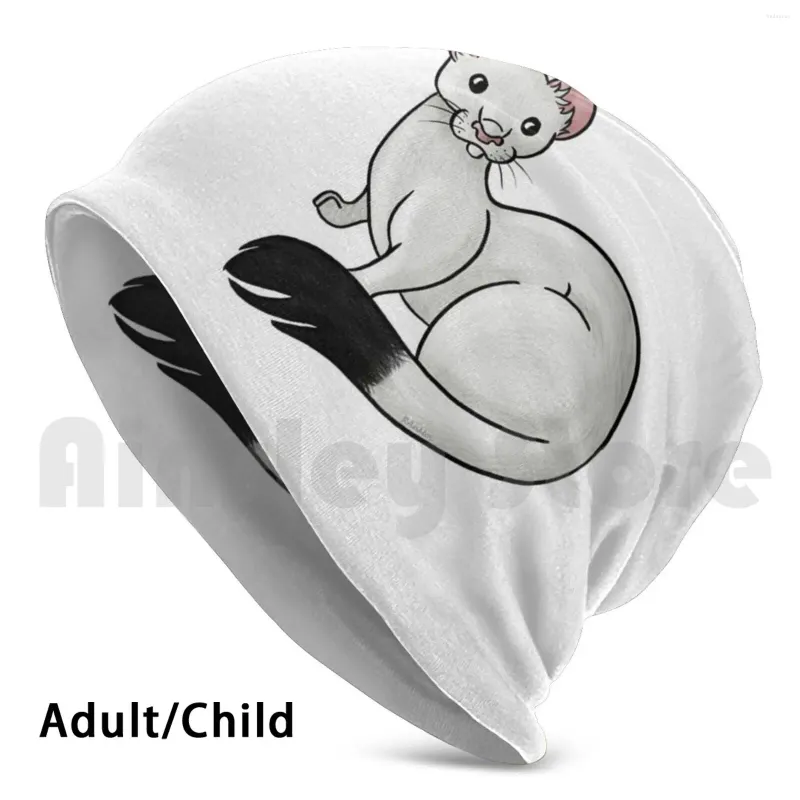 Berets White Ermine Beanies Knit Hat Hip Hop Ranmoi Animal Cute Britain Winter Stubble Fur Ferret Small