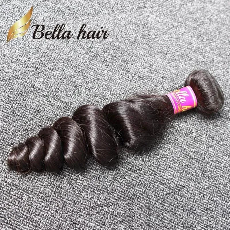 Wefts 9A Brazilian Hair Weft 1PC/Lot Remy Virgin Human Natural Black Color Loose Wave Curl Bundles Retail BellaHair