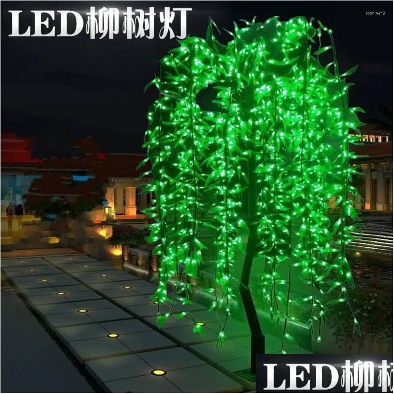 Decoraciones navideñas LED Sauce artificial Wee Tree Light Uso al aire libre 1152pcs LED 2M Altura Decoración a prueba de lluvia Entrega de gotas Hom Dhyd2