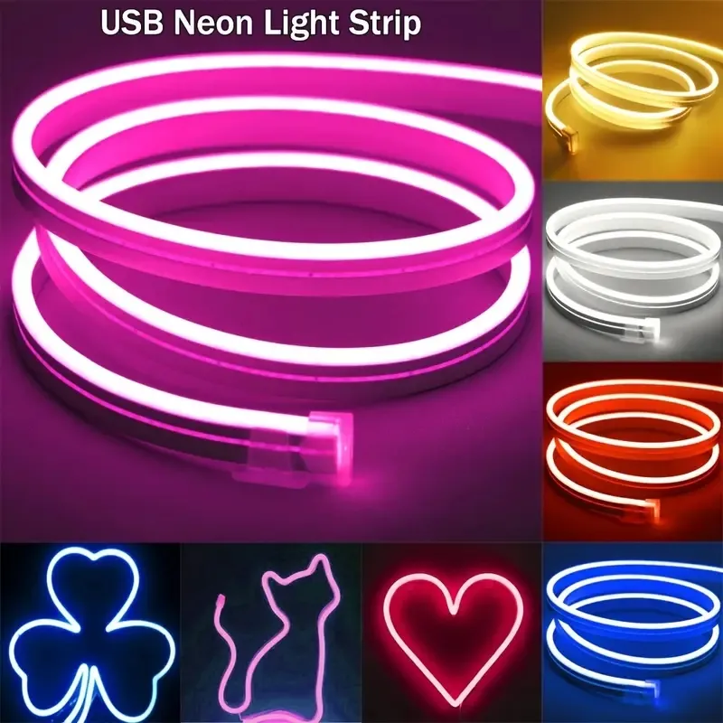 1 rouleau de bande lumineuse néon en silicone flexible et étanche USB 5 V IP65 de 50 cm/1,6 pi, bande lumineuse LED avec interrupteur de température de couleur unique, pour la décoration de fête et de bricolage en plein air.