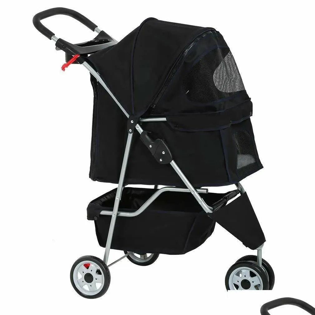 Pies Travel Outdoors Black Pet Stroller CAT CAGE 3 Wheels Składanie przewoźnika Dowolna dostawa domu