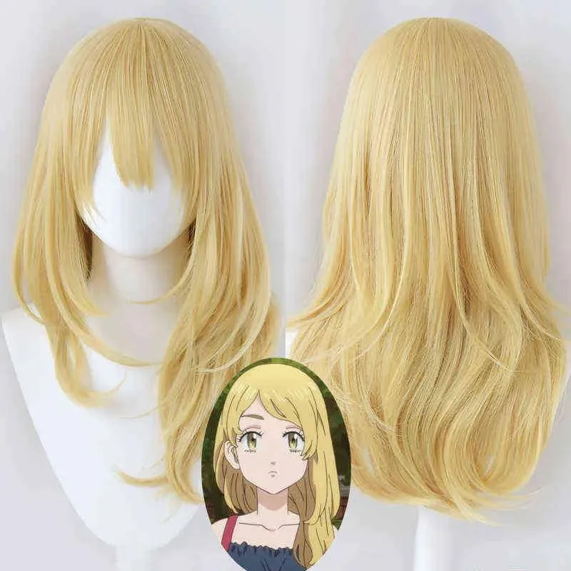 Peruker Emma Sano Cosplay Wig Anime Tokyo Revengers Emma Syntetic Fake Hair Halloween Party Carnival Role Play + A Wig Cap H220513