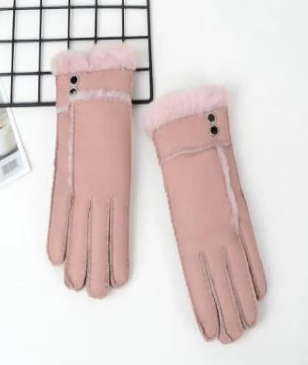 Winter Women Gloves Wool Genuine Leather Sheepskin Gloves Solid Sheep Fur Mittens Elegant Warm Female Gloves AGB483 S10254386583