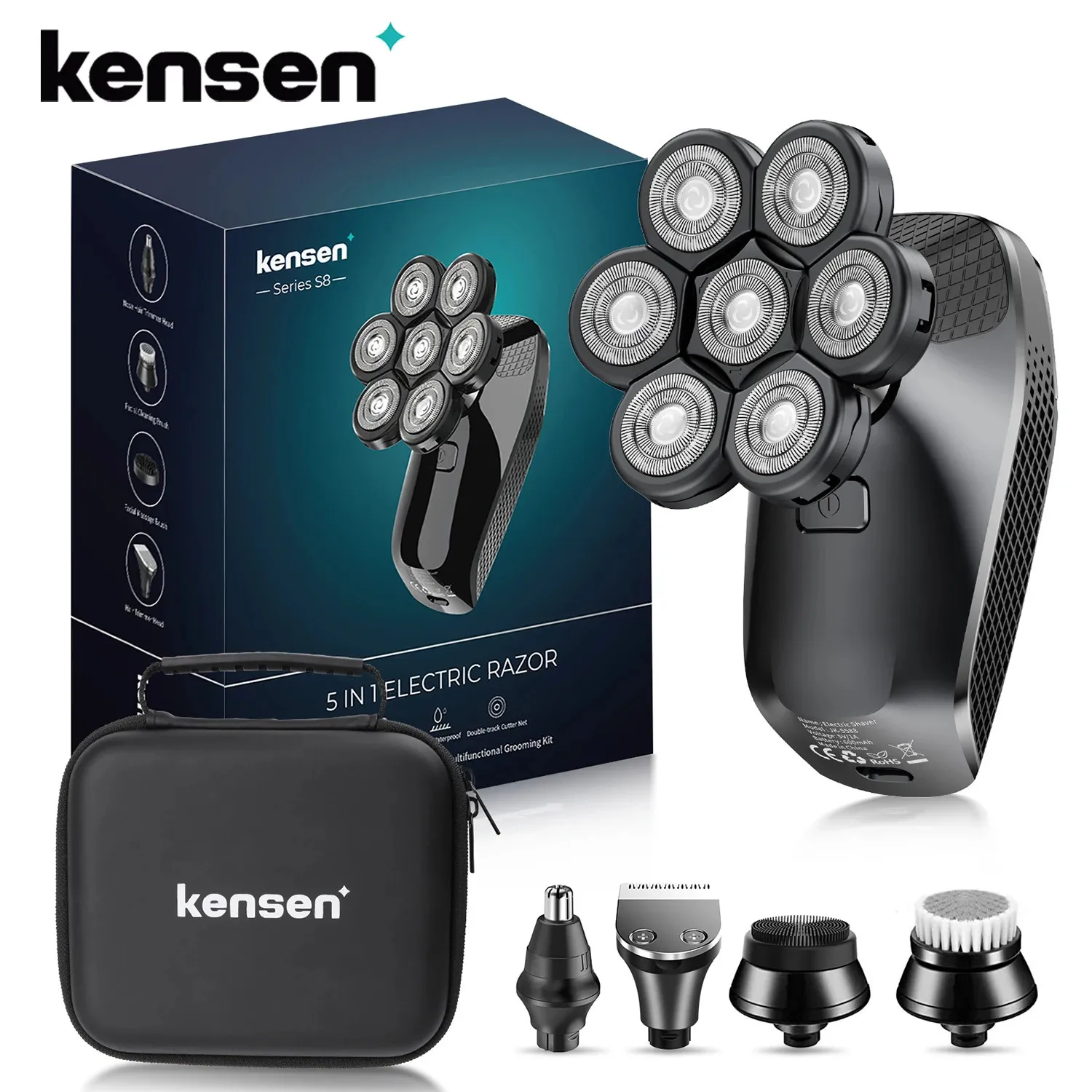 Kensen S8 Electric Shaver 5 In 1 7D Floating Cutter Rechargeable Head Shaver For Men IPX6 Waterproof Beard Trimmer Head Razors 240103