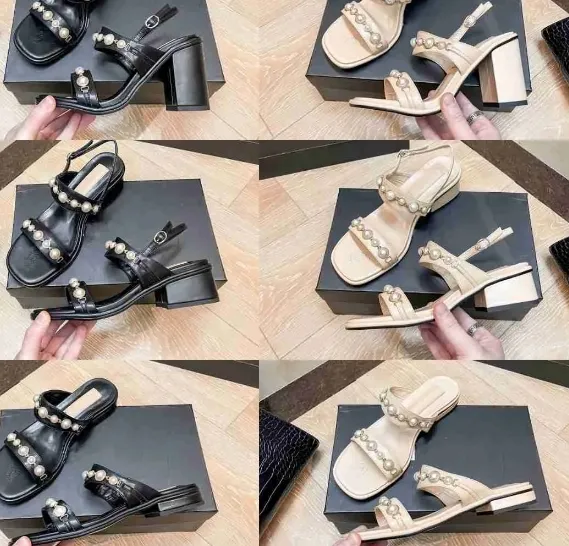 Mules kvinnor tofflor sandaler pärlor utsmyckade skjutreglage stjärna toppkvalitet svart beige block klackar pumpa platta bilder slingback strand flip flop