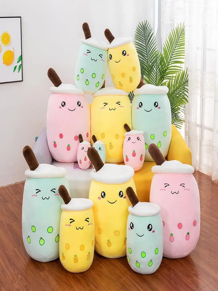 Jouets en peluche de dessin animé mignon, oreiller en forme de tasse de thé à bulles, coussin de dos doux créatif drôle Boba perle lait oreillers pour enfants anniversaire ch5839056