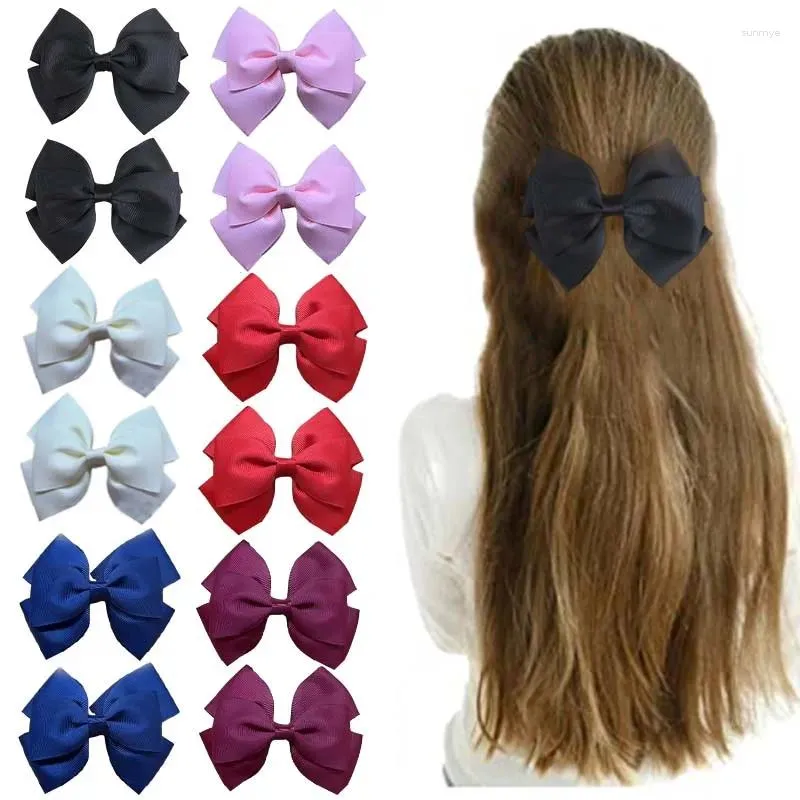 Hårtillbehör NCMAMA 2st Girl Grosgrain Bow Clip for Women Solid Double Ribbon Hairpin Child Barrettes Classic Headwear