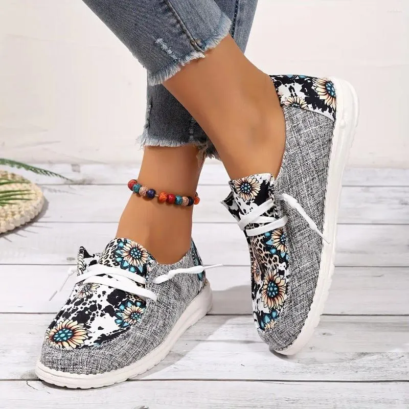 Geklede schoenen Dames plat canvas mode bedrukte lage loafers met veters Casual wandelsneakers