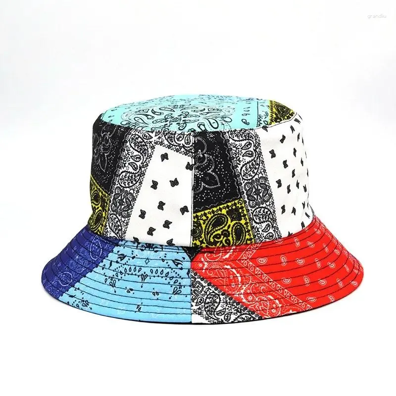 Berets 2024 Fashio Fischer Hut Reversible Harajuku Eimer Hüte Für Frauen Männer Straße Hip Hop Cap Angeln N Sommer Paisley drucken