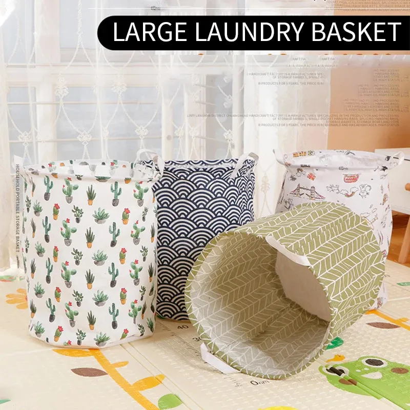 43*33 CM panier à linge grand rond vêtements sales jouets seau pliant Anti-poussière grand stockage étanche sacs à linge 240103