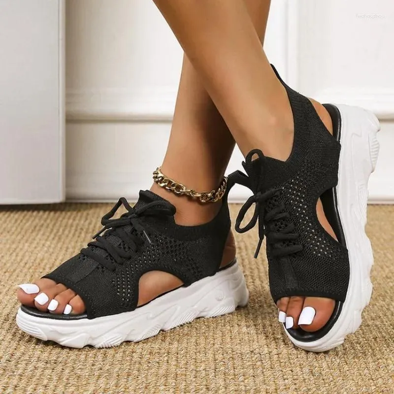 Sandaler 2024 Summer Platform Flying Woven For Women Shoe Breattable Sneakers Casual Open Toe Sandalias Big Size Sandales