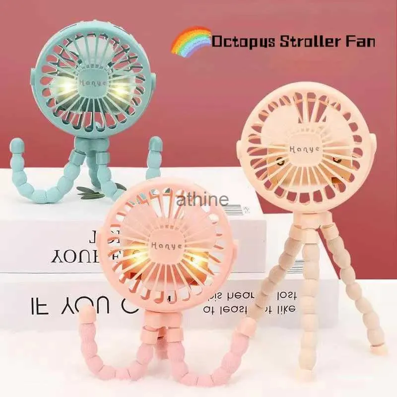 Electric Fans Baby Stroller Fan Portable Mini Fan 600mAh Summer Outdoor Car Quieter Mobile Usb Rechargeable Air Cooler Cart Octopus Fan YQ240104