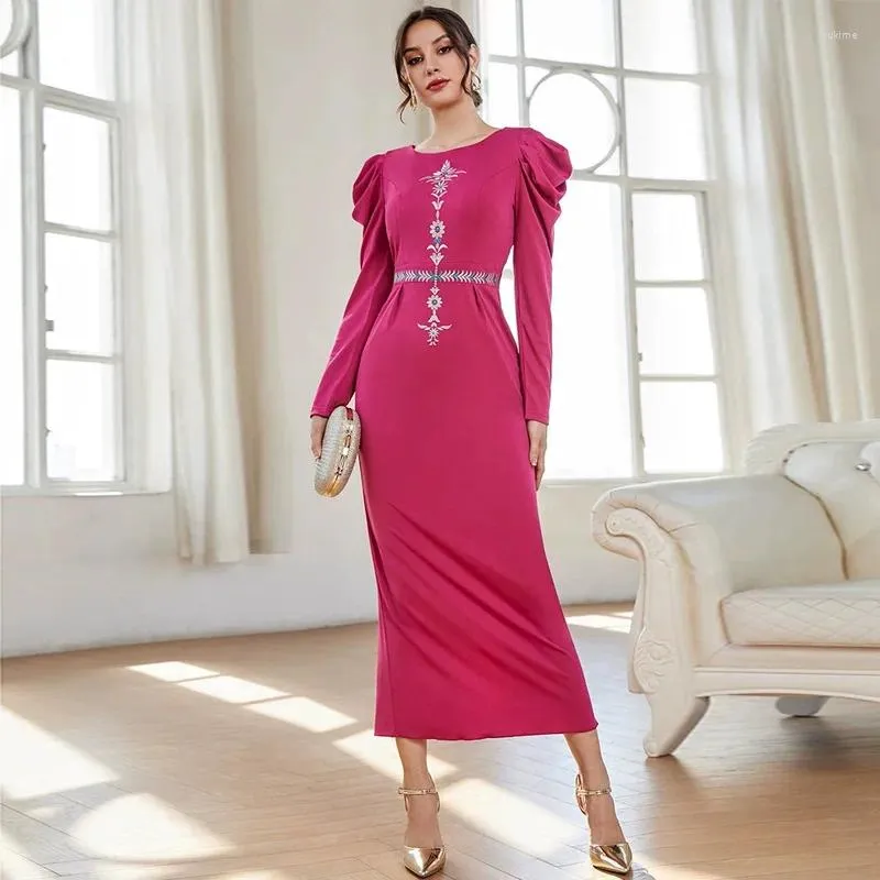 Ethnic Clothing Elegant Muslim Women Abaya High Waist Embroidery Long Sleeve Maxi Dress Turkey Arab Kaftan Abayas Party Gown Vestido 2024