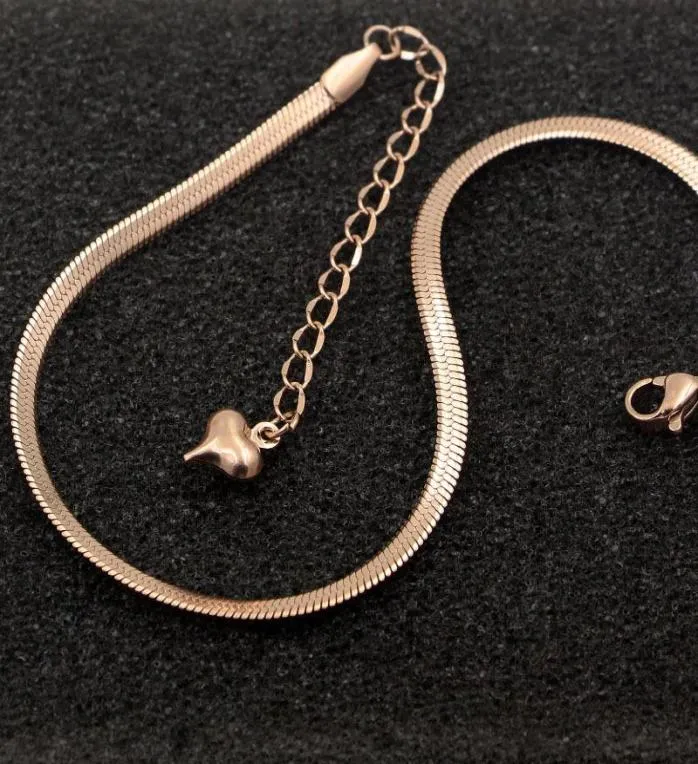 Mode Simple chaîne d'os plat or Rose bracelet de cheville en acier titane femmes pieds bijoux Anti-allergic5887696