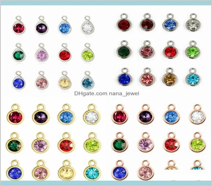 Charms Findings Components 6 Options 12Pcslot Colorful Crystal Birthstone Charms Diy Accessories Jewelry Making For Bracelet Earri6005276