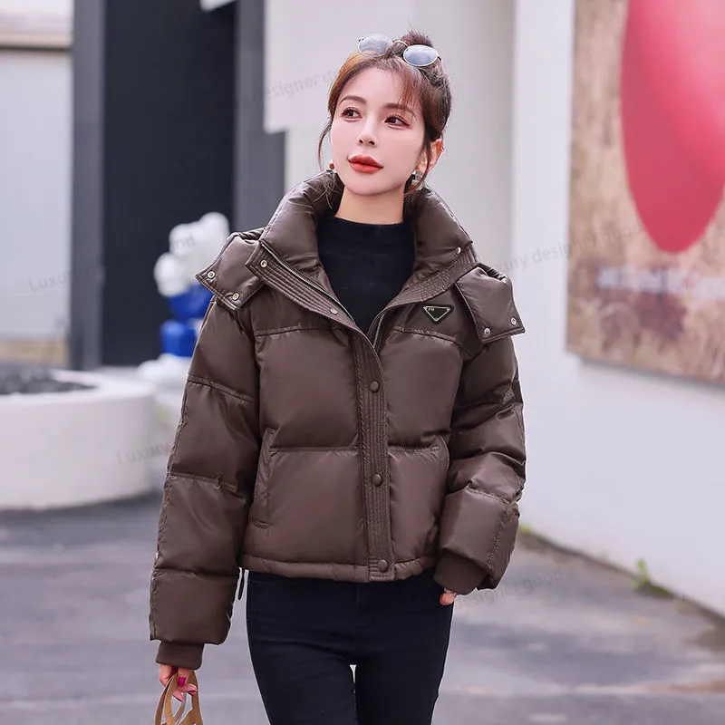 Luxury Designer Women Down Parkas Embroidered Badge Stand Collar Hooded Down Jacket Autumn And Winter Thickened Warm Loose Puffer Jacket Bread Jacket Coat