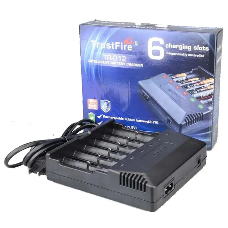 Laddare 100% Autentic TrustFire TR012 6SLOT Batteriladdare för 18650 16450 14500 18350 Uppladdningsbara batterier vs Nitecore i8 DHL Free S