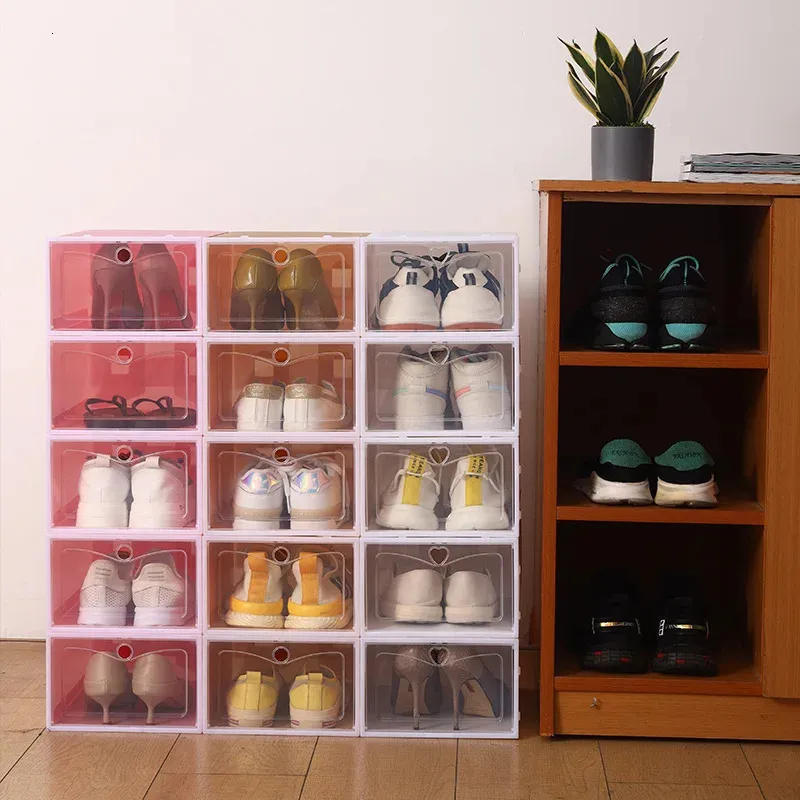 Storage Box Organizer Foldable Dustproof Plastic Storage Boxs Stackable Combined Shoe Cabinet 240103