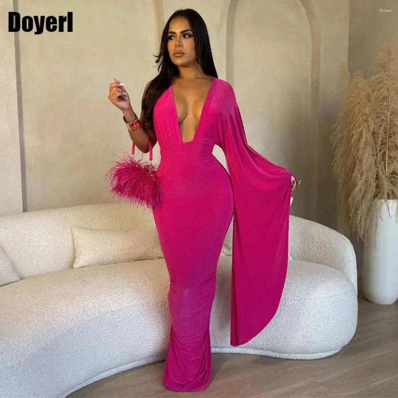 Casual Dresses Evening Elegant Long BodyCon Dress for Women 2024 Party Club One Sleeve Mante Sexig rygglös Ruched Maxi Prom -klänning