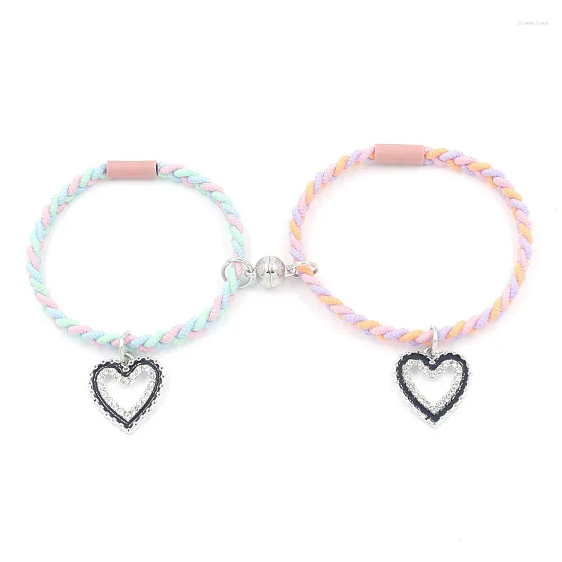 Braccialetti con ciondoli 2 pezzi magnete d'amore corda intrecciata a mano braccialetto magnetico abbinato anima gemella regalo per coppia fidanzata fidanzato