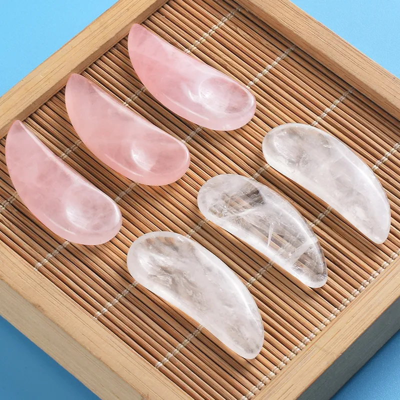 Pink Rose Quartz Eye Cream Spoon Gua Sha Massager Natural Rock Quartz Crystal Guasha Eye Care Lift And Tighten Wrinkles Facial Beauty Tools