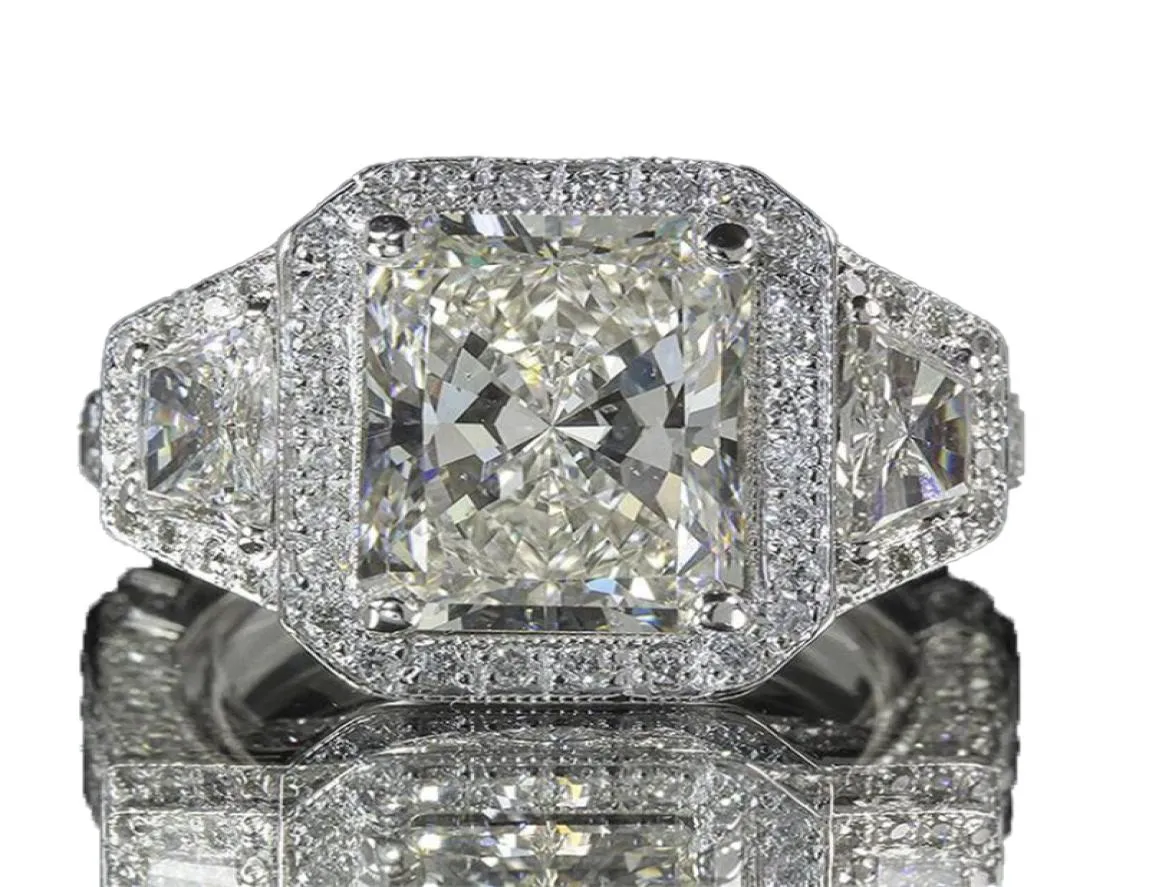 サイズ610ユニークな結婚指輪高級ジュエリー925スターリングシルバープリンセスカットホワイトトパーズラージCZダイヤモンドジェムストーンエタニティWOM6879876