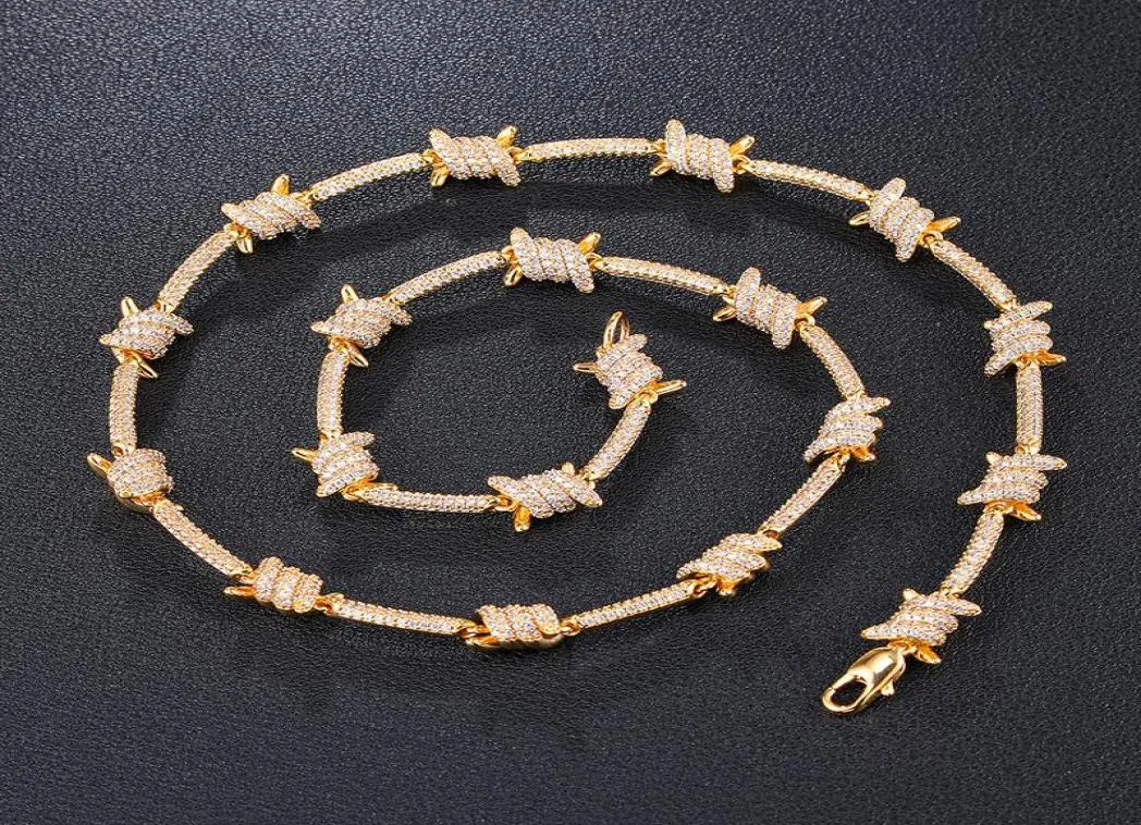 Łańcuchy Dz 8 mm kolczasty naszyjnik z litym miedzianym łańcuchem z cyrkonem punkowy zestaw złoty zestaw modny biżuteria 62111227