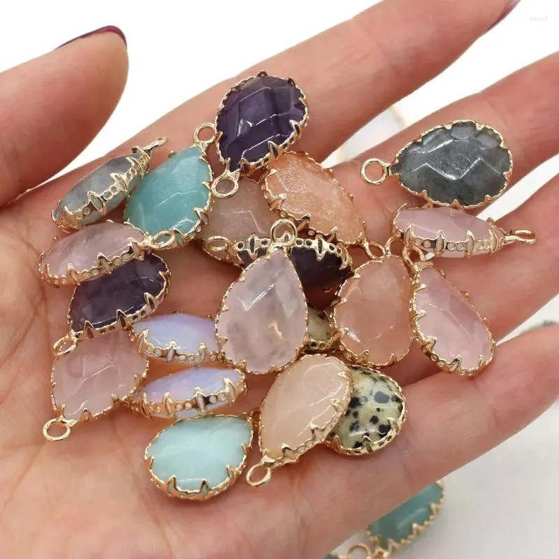 Pendant Necklaces Natural Stone Faceted Amethysts Pendants Water Drop Shape Charms For Jewelry Making Diy Earring Necklace Accessories