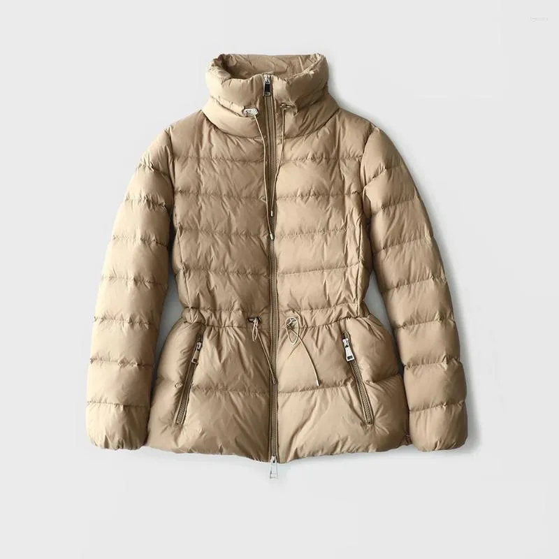 Manteau d'hiver en duvet de canard blanc pour femme, col montant, taille réglable, Parkas, veste à cordon de serrage, vêtements chauds pour la neige