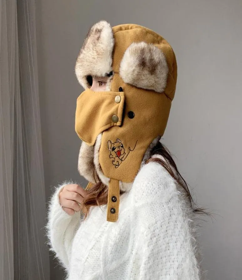 Baretten Nepbont Vrouwen Ushanka Hoed Winter Warm Cartoon Mooie y Cap Outdoor Fietsen Oorbeschermers Kikker Hoeden Motorkap Ski Masker4293332