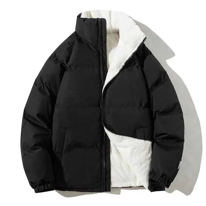 Épaissir chaud hiver veste hommes solide lâche manteaux d'hiver mâle col montant polaire bouffant Parkas homme Harajuku vêtements d'extérieur 240104