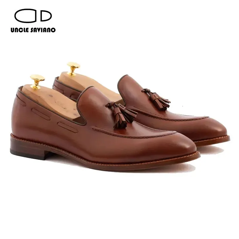 Oncle Saviano mocassins de luxe hommes chaussures quotidien formel bureau homme chaussure en cuir véritable à la main concepteur d'affaires chaussures classiques hommes 240103