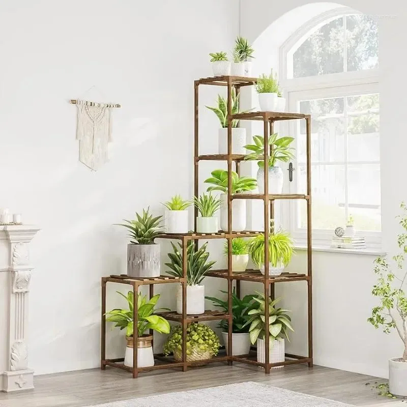 装飾的な置物Bamworld Plants Stands Stands屋内屋外コーナーシェルフシェルフリビングルーム用