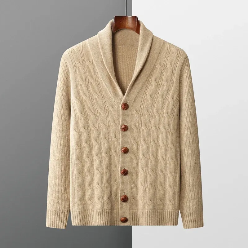 Кашемировый свитер из козы категории A 100, мужской кардиган с воротником-стойкой, повседневный вязаный топ, осенне-зимняя куртка Espeso 240103