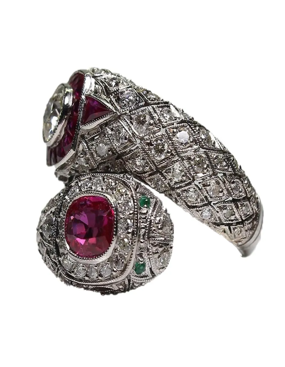 Antika Art Deco 925 Sterling Gümüş Ruby Beyaz Safir Yüzük Yıldönümü Hediyesi Boyut 5 123508573