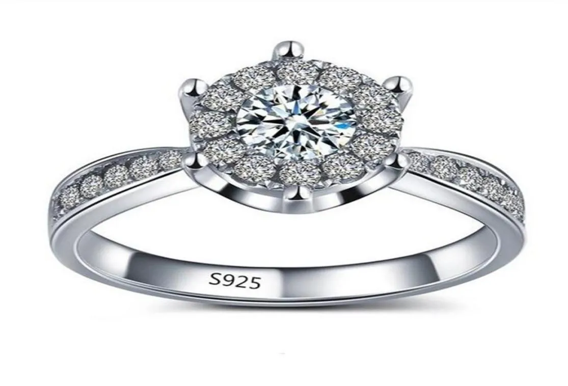 Jóias de luxo 925 prata esterlina corte redondo branco topázio cz diamante pedras preciosas eternidade feminino casamento noivado banda anel para love9756876