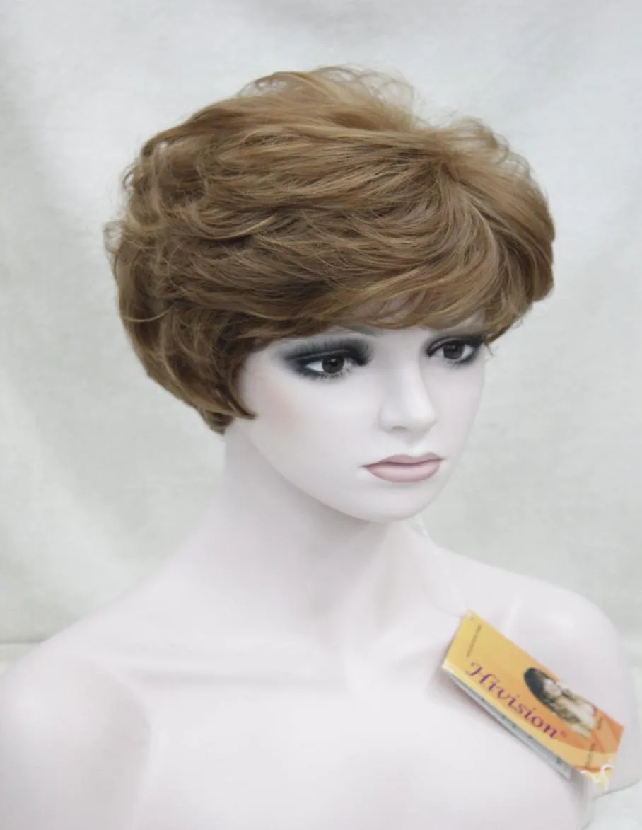 E101 synthétique marron femmes dame courte perruque de cheveux bouclés naturel pleine perruque Cospaly M5600576