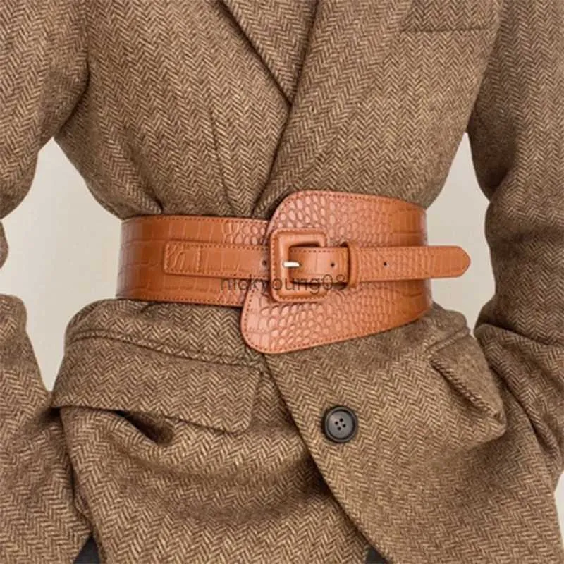 Crocodile Pattern PU Leather Wide Coat Dress Corset Belt 2022 Fashion Designer Brand Wasit Belts for Women
