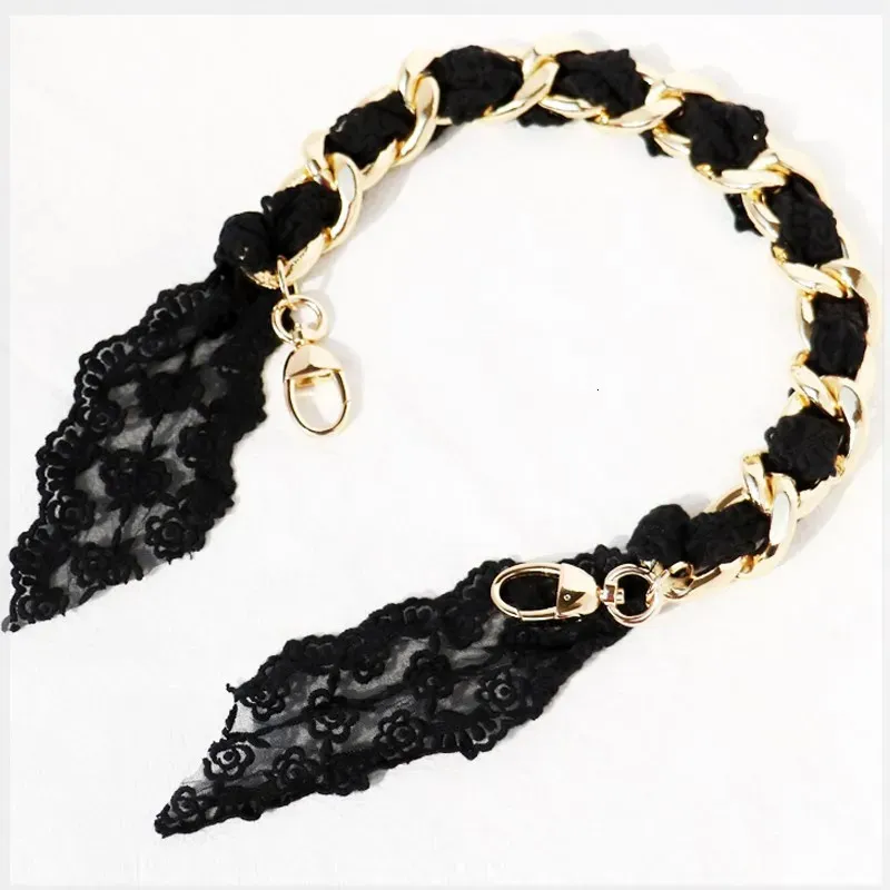 Black or White Lace Bag Chain Replacement Metal Strap for DIY Handbag Shoulder Bag Chains Obag Handles Strap drop ship wholesale 240103