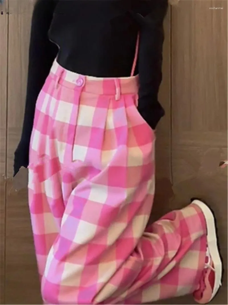 Nomikuma – pantalon à carreaux taille haute pour femme, décontracté, Vintage, jambes larges, mode coréenne, Long élégant, 2024