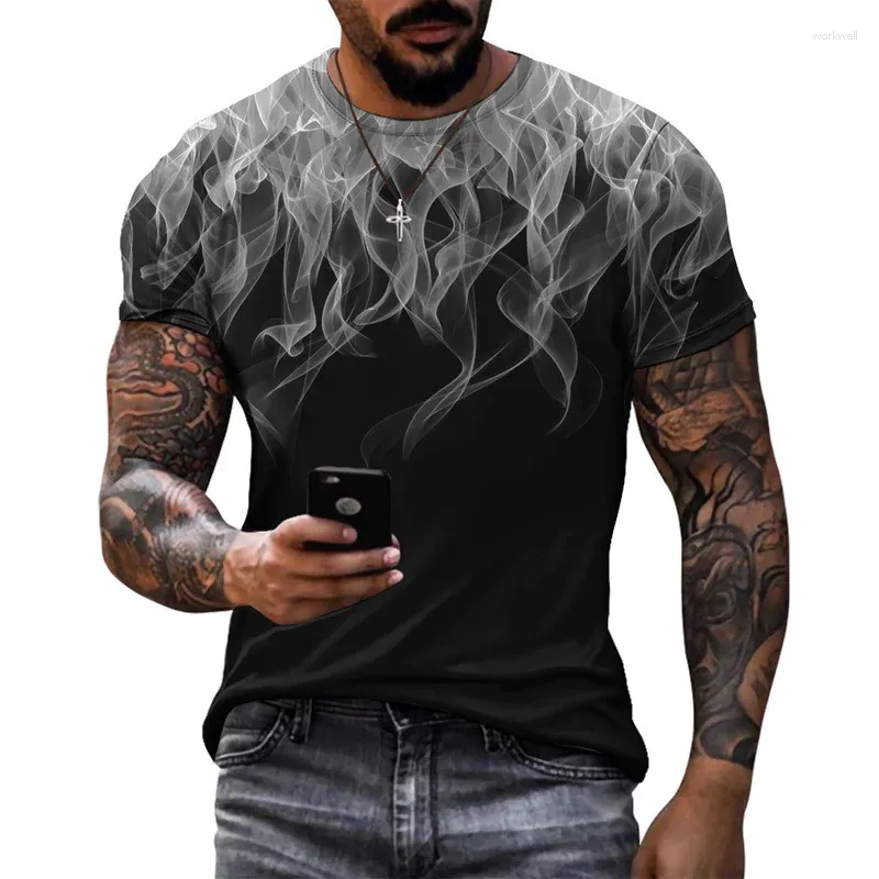 T-shirts pour hommes Coloré Flamme Graphique 3D Impression T-shirt Mode O-cou À Manches Courtes Rue Tendance Chemise Surdimensionnée Casual Mâle Hauts T-shirts