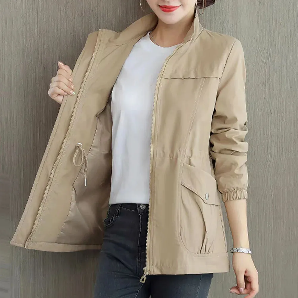 HI-FASHION Women Double Layer Windbreaker Autumn Casual Slim Coat Fashion Plus Size 4Xl Stand-Up Collar Ladies Jacket 240104