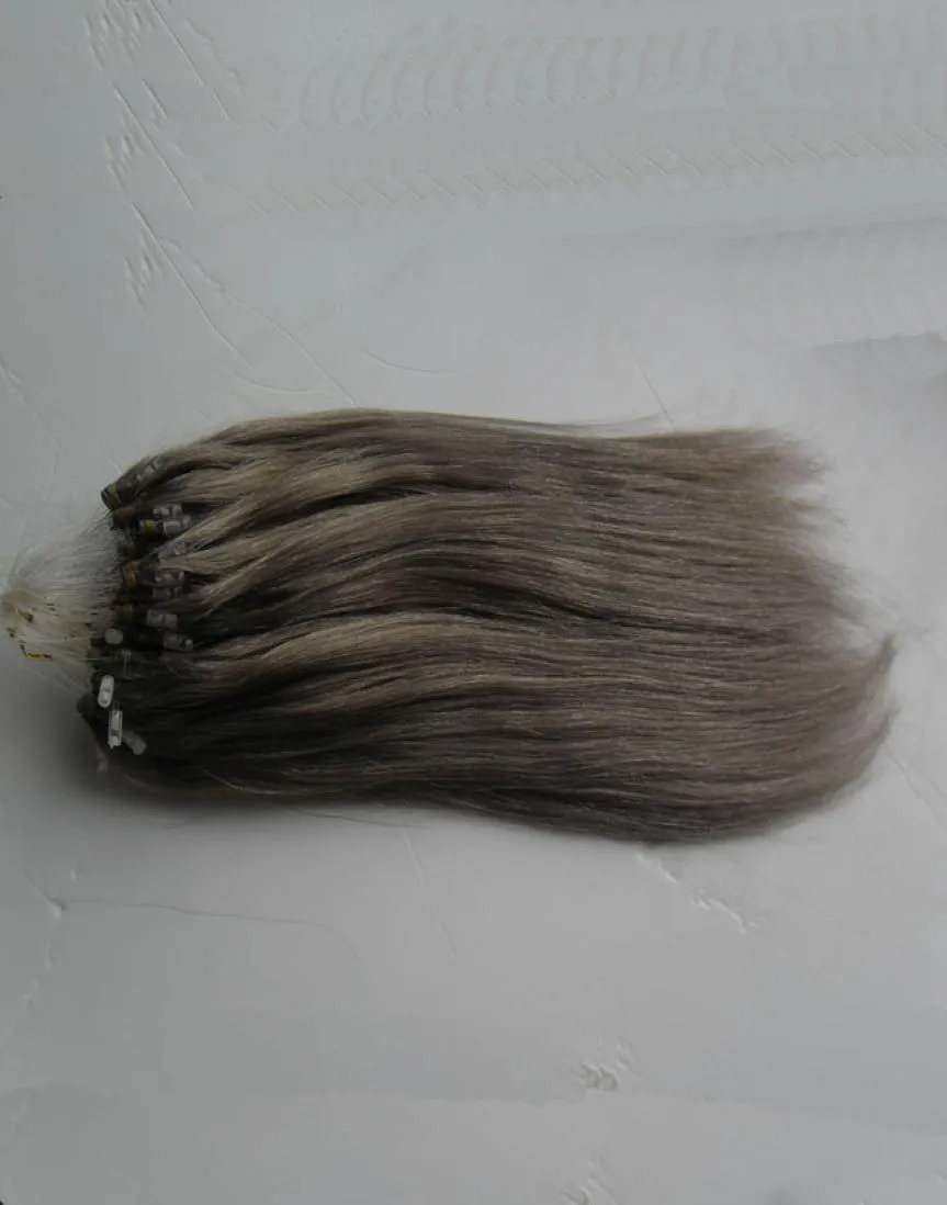 7a Micro Loop Brasilianska förlängningar 100gpack 10quot24quot Silver Grey Remy Loop Micro Ring Hair Silkeslen Straight 100 Human Hai6199446