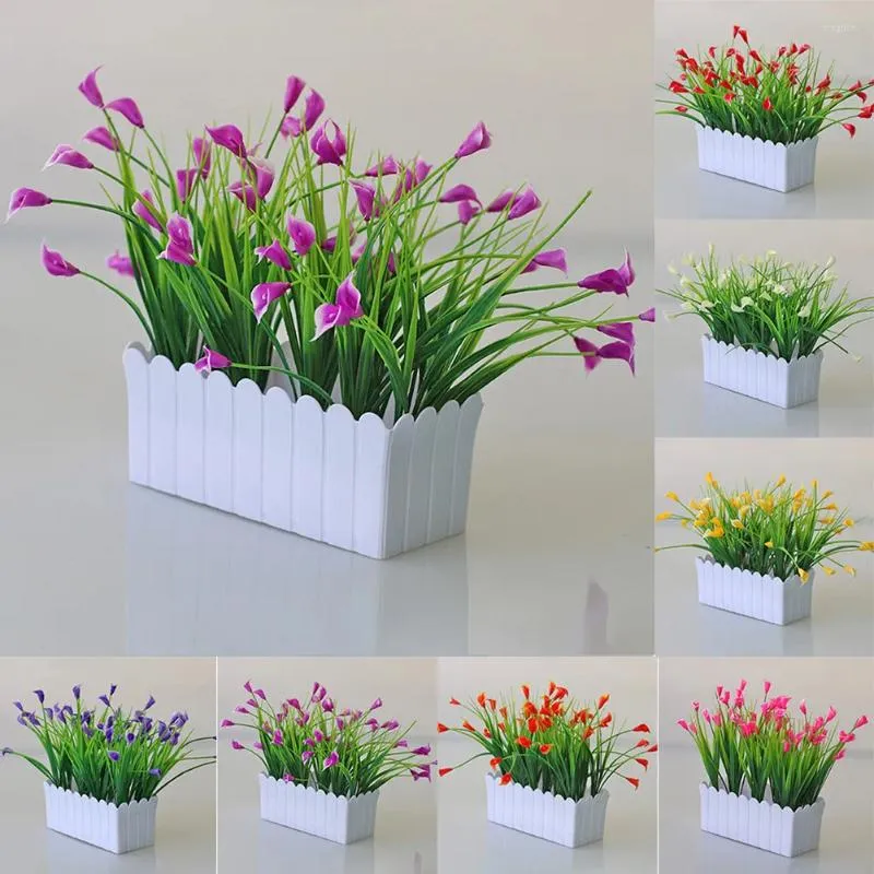 Dekorativa blommor Fake Flower Potted Decoration Fence Pot Simulation Set Living Room Holiday Interior Plastic