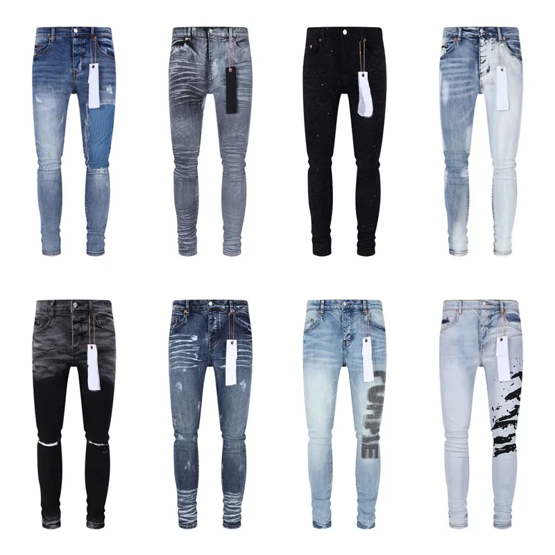 Jeans jeans violets jeans de créateur pour hommes pantalons empilés jeans hommes baggy denim larmes européen jean hombre hommes pantalons pantalons biker broderie déchiré pour la tendance 29-40