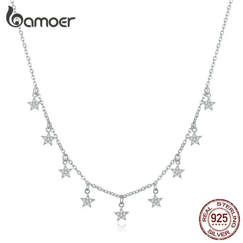 Colliers Bamoer Sterling Sier empilable étoiles collier ras du cou chaîne courte collier pour femmes mariage fiançailles bijoux fins Bsn116