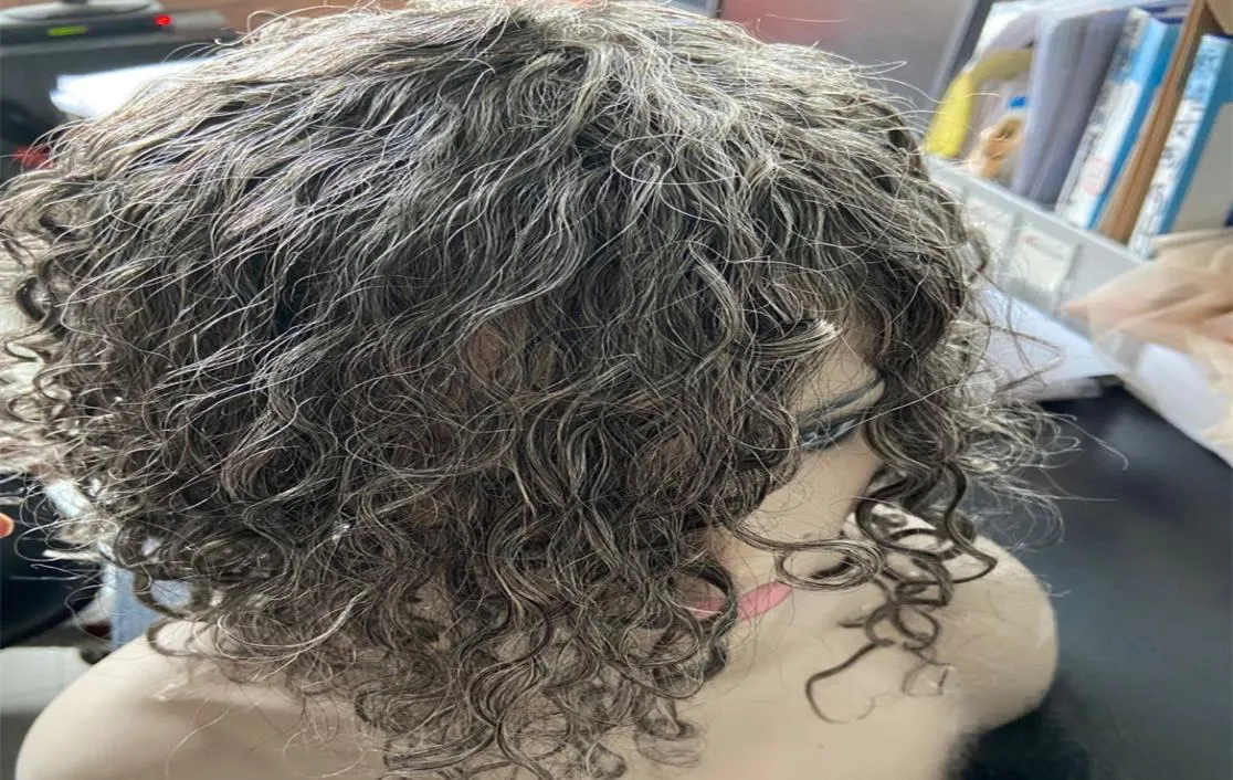 Loose curly Salt pepper wig human hair 34 grey women hair wig machine made non lace wig real hair soft comfortable4156524